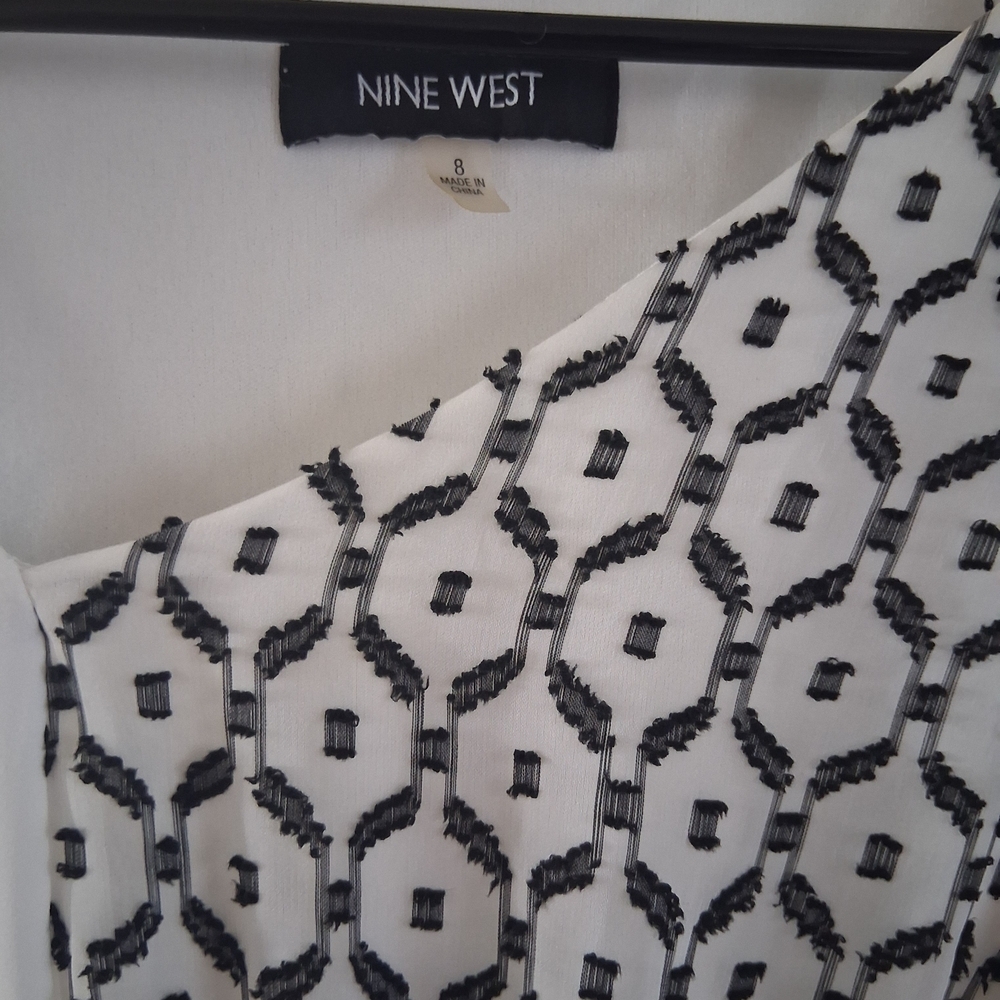 Nine West Asymmetrical Maxi Dress | Black & White Geometric Elegant Chic SizeM - Picture 3 of 5